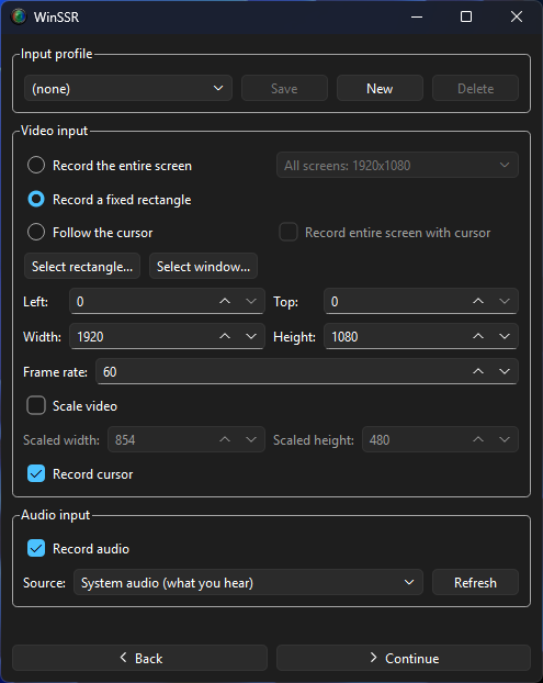 Screenshot of WinSSR
